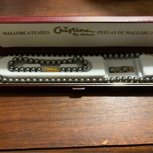 Mallorca grey pearls - necklace, bracelet, and stud earrings. From Spain!